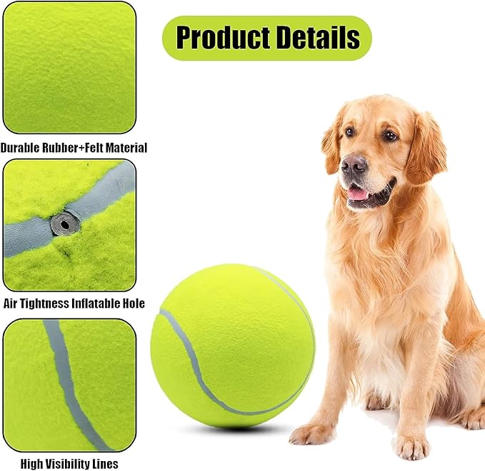 Magicorange 4 Pack 9.5 inch Giant Tennis Ball Large Dog Tennis Ball Pet Balls for Dogs for Outdoor/Indoor Sports Dog Gift with Needle (Yellow, 9.5 inch)