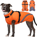 BRKURLEG Dog Winter Jackets for Medium Dogs, Dog Coat with Harness Built in, Dogs Snowsuits with Zipper, Waterproof Windproof Pet Puffer Jacket Fleece Vest for Beagle, Pug, Orange L