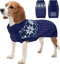 Kuoser Dog Sweater, Holiday Christmas Snowflake Pet Warm Knitwear Dog Sweaters Soft Puppy Clothing, Doggie Turtleneck Cold Weather Outfit Pullover for Small Medium Large Dogs Cats, Blue L