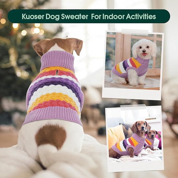 Kuoser Dog Sweater, Dog Sweaters for Medium Dogs Girl Boy, Classic Pet Knitted Sweatshirt Warm Pullover, Puppy Holiday Sweater Winter Clothes for Christmas Thanksgiving Outfit, Purple M