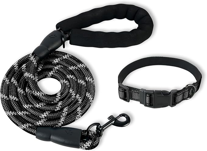Nylon Dog Leash for Medium Large Dogs, 5-FTReflective Heavy Duty Leash with Comfortable Handle & Poop Bag Dispenser Ring, 1/2 Inch Wide, Secure Reinforcement for Walking (Black, L)