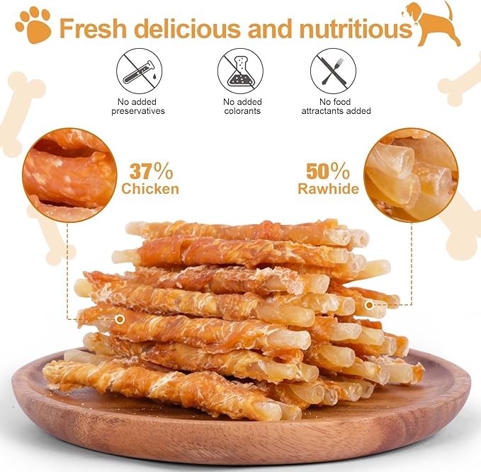 Chicken Wrapped Rawhides for Dogs Treats Puppy Training Snacks Sticks Dog Rawhide Chews All Natural Dog Treats 0.5lb