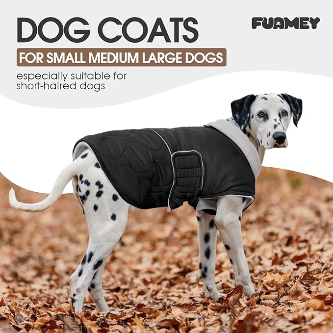 FUAMEY Dogs Warm Jackets Cold Weather, Extra Large Dog Coat Fleece Lined, Thermal Sow Winter Outfits, Adjustable Sleeveless Doggy Vest with Harness Hole (Black, 2XL)