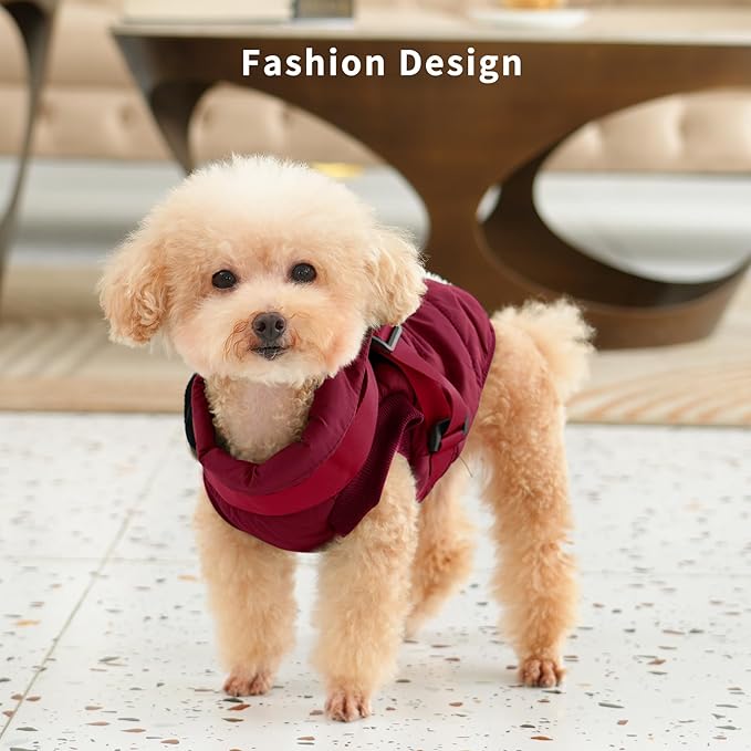 Dog Jacket with Harness,Fleece Lined Warm Puppy Coat for Winter,Soft Windproof Medium Dog Vest,Red XL