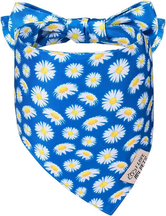 SCENEREAL Summer Daisy Floral Dog Bandana, Double Side Dog Scarf for Small Medium Large Dogs Cats Puppy,Holiday Bandanas for Dogs Boys Girls, Premium & Soft Fabric Pet Accessories for Birthday