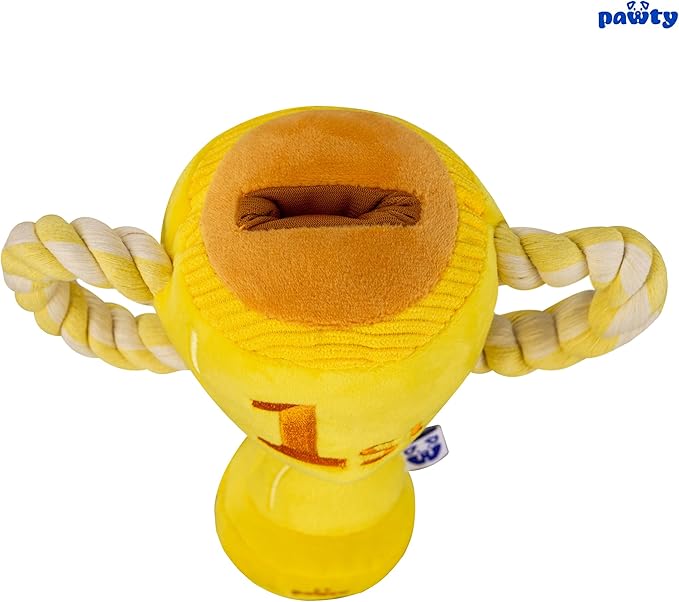 Trophy Interactive Dog Toy - Interactive Snuffle Tug Rope Enrichment Pet Toy - Tough Durable Birthday Gift for Aggressive Chewer Puppy - Cute Squeaker Plush for Teething - Parody Dog Toy