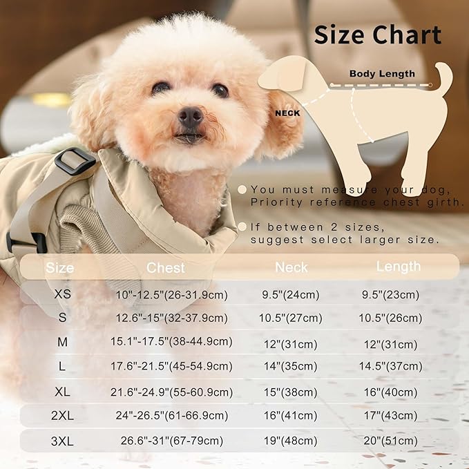 Dog Jacket with Harness,Fleece Lined Warm Puppy Coat for Winter,Soft Windproof Medium Dog Vest,Khaki L