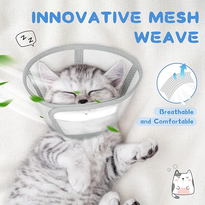 Supet Cat Cone Collar Soft, Air Mesh Recovery Collar to Stop Licking, Breathable Neck Cone Alternative for Small Kitten, Lightweight Cat Head Cone Anti Scratch (L)
