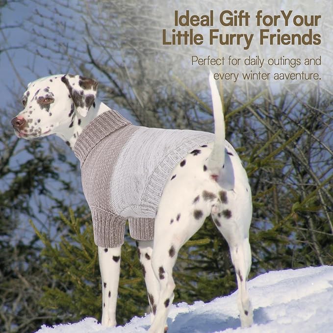 Queenmore Small Dog Sweater, Knitted Pullover Puppy Sweater,Cold Winter Pet Sweaters for Dog Girls Boys, Soft Turtleneck Knit Sweater with Leash Hole,Long Sleeves Christmas DogSweater(Khaki,XS)