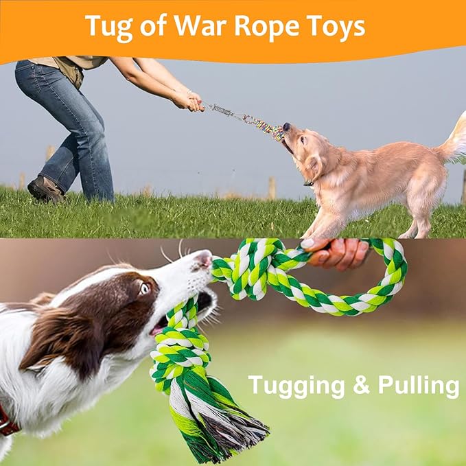 Dog Outdoor Bungee Tug Hanging Toy, Tether Tug of War Toys for Pitbull Small Large Aggressive Chewers Dogs to Exercise Solo Play, Tree Tugger Interactive Tug Toy, Dog Rope Toys