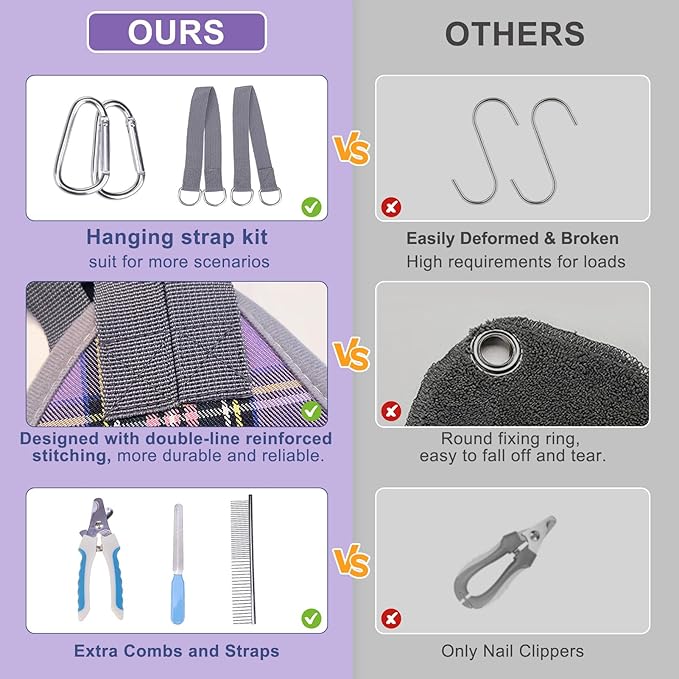 BEAUTYZOO Dog Grooming Hammock for Small Dogs Cat- Dog Sling for Nail Trimming/Clipping- Dogs Hanging Harness Holder with Thick Fabric Neck Support & Strap Restraint Claw Care, Purple S