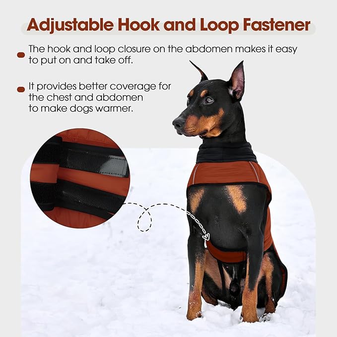 IDOMIK Dog Winter Coat, Warm Waterproof Dog Puffer Jacket with Harness Hole, Adjustable Reflective Snow Jacket Vest with Turtleneck, Pet Cold Weather Coats for Large Dogs,Caramel,XL