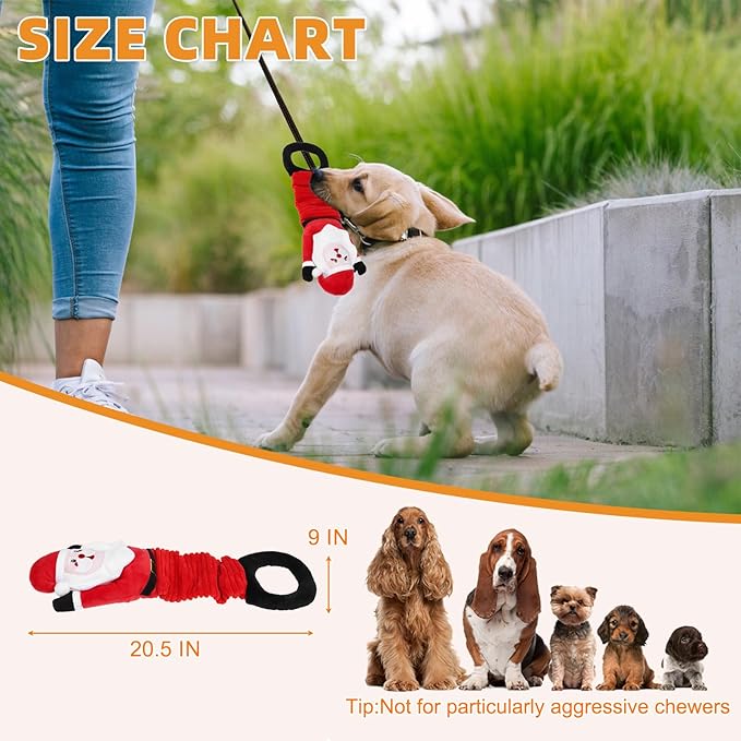KOOLTAIL Christmas Dog Toys, Tough Plush Dog Chew & Squeaky Toys with Crinkle Paper, Interactive Training & Tug of War Puppy Teething Toy for Indoor Outdoor Play for Small Medium Large Dogs, Santa