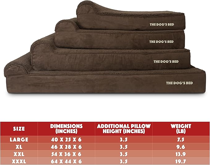 The Dog’s Bed Orthopedic Headrest Dog Bed XL Brown Plush, Memory Foam, Pain Relief for Arthritis, Hip & Elbow Dysplasia, Post Surgery, Lameness, Waterproof Washable Cover