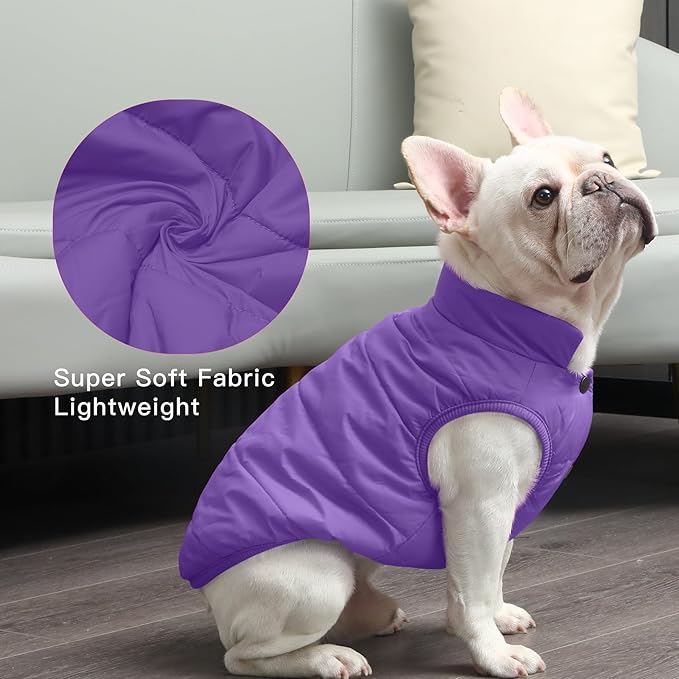 2 Layers Fleece Lined Warm Dog Jacket for Winter Cold Weather,Soft Windproof Medium Dog Coat,Purple L