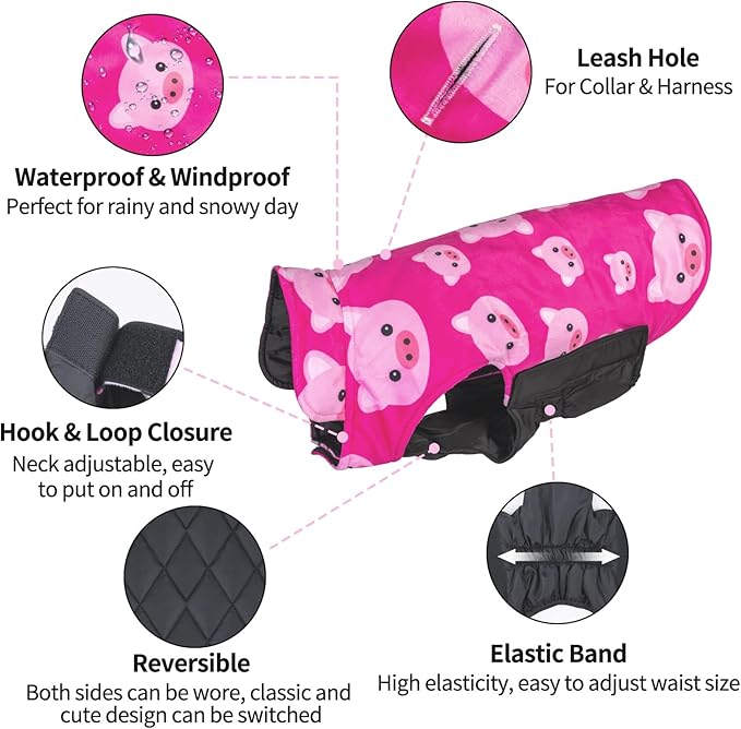 CuteBone Winter Dog Jacket - Waterproof, Windproof, Reversible, Thick, Adjustable Soft Coats for Small to Large Dogs