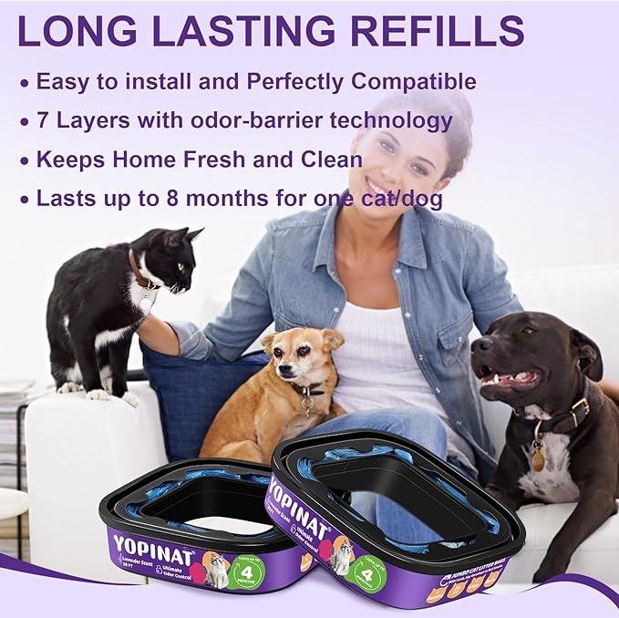 Jumbo Square Refill Bags 2 Pack – Lasts Up to 8 Months – Plant Scented Dog Poop Bags for Dogs – Pet Waste Refills for Odor Control – Fits Pet Genie Dog Waste Disposal System & Litter Genie Pails