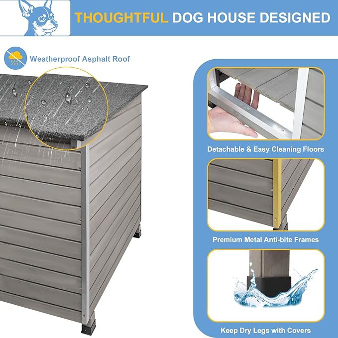 Large Dog House Outdoor Weatherproof Wooden Igloo Dog House with Raised Feet for Small to Large Dogs, Dog Houses Breed with Removable Floors, Waterproof House for Dogs Outside PET65
