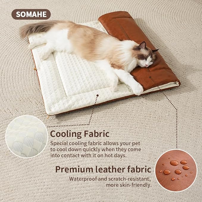 Cat Beds for Indoor Cats Dog Bed for Small Dogs 5 in 1 Function - Leather Mats Bed Cave Pillow Pad for Puppy & Kitten Four-Season 27.5 * 35.4inch Black
