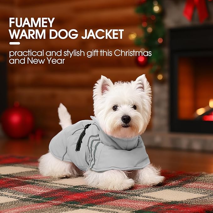 FUAMEY Dog Cold Weather Coats,Dog Winter Jackets for Small Dogs Warm Dogs Coat with Reflective Strips Waterproof Pet Snowsuit Thick Paded Pets Vest for Yorkshire Chihuahua Grey S