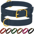 Leather Dog Collar - Heavy Duty Adjustable Soft Padded Pet Collars for Small Medium Large Dogs Breed - Black Green Brown Pink Red Blue (Smoky Blue, XL, 19"-24" Neck Fit)