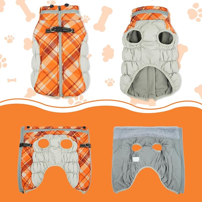 Lelepet Warm Dog Winter Coat Dog Coats for Large Dogs Waterproof Dogs Jacket with Harness Built in Reflective Cold Weather Coats Windproof Zip-Up Winter Fleece Vest Snowsuit Pitbull Labrador XXL
