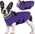 Small Dog Coat with Harness Built-in, Waterproof Reflective Fleece Lined - Warm Windproof Winter Jacket with Back Zipper, Cold Weather Snow Dog Coats - Purple - XS