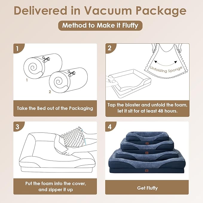 EHEYCIGA Memory Foam Dog Bed for Medium Size, Orthopedic Dog Sofa with Sides and Waterproof Liner, Washable Bolster Pet Couch with Removable Cover, 35x22x6.5 Inch, Navy