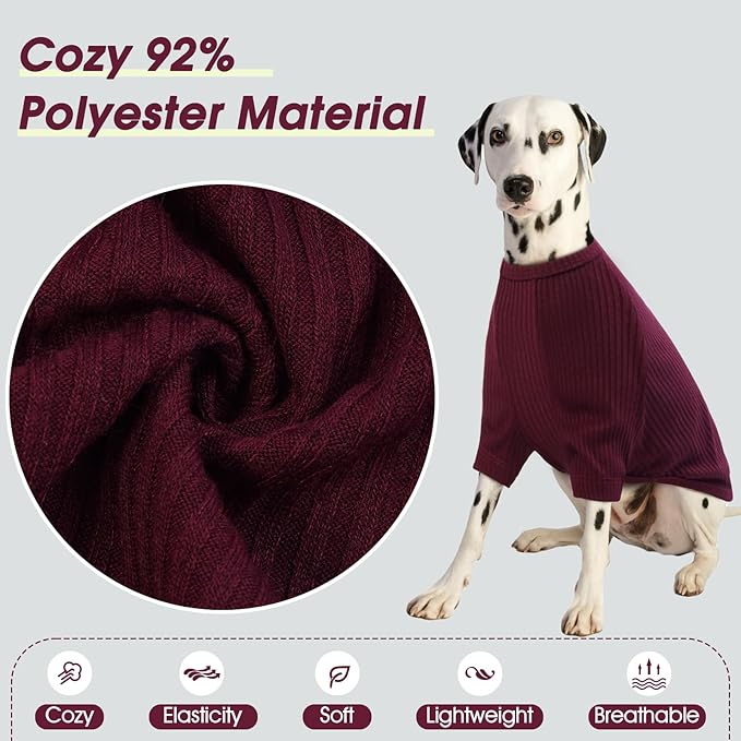 ROZKITCH Dog Shirt with Hoodie Dog Ears Cover 2 in 1, Soft Lightweight Dog Striped T Shirt Pullover Dog Tank with Detachable Ear Wrap, Dog Hoodie Tshirt Dog Boy Girl, Stretchy Sweater WineRed S