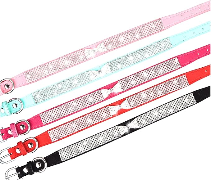 Serijoars Small Dog Collar with Rhinestone Crystal Diamond Colorful Bling Girl Puppy Cat Collars (L, Hot Pink3)