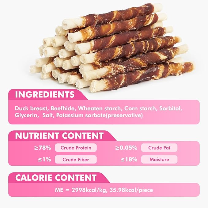 Dog Treats, 5 Inch Duck Wrapped Rawhide Sticks for Dogs, Teeth Cleaning Dog Chew Snacks for Puppy and Small Dogs, 14.1oz
