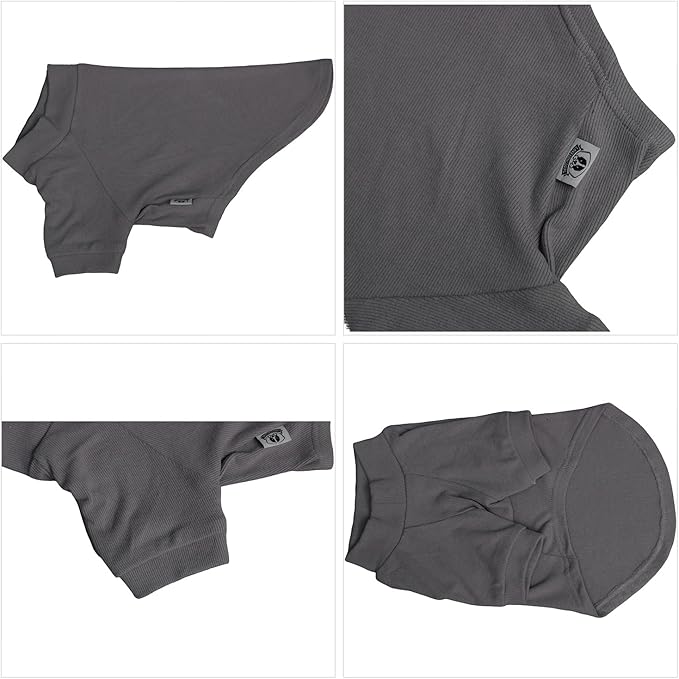 Lovelonglong Ribbed Dog T-Shirt Cotton Knitted Dog Sweaters for All Season Pet T-Shirts for Large Medium Small Dogs Dark Gray M