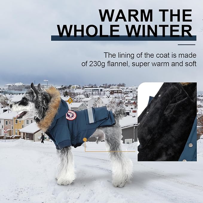 PINA Dog Coats for Small Dogs, Waterproof Dog Jacket, Dog Winter Coat Jacket, Warm Dog Cold Weather Coats, Windproof Reflective Dog Hoodie with Pocket, Flannel Lining Dog Snow Coat with Faux Fur Hood