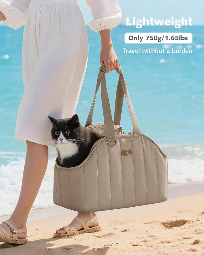 Pecute Dog Purse Carrier, Dog Carriers for Small Dogs with Cotton Soft Sided, Cat Carrier with Large Pockets, Comfortable Pet Carrier for Rabbit, Suitable for Travel, Subway, Veterinary, Khaki