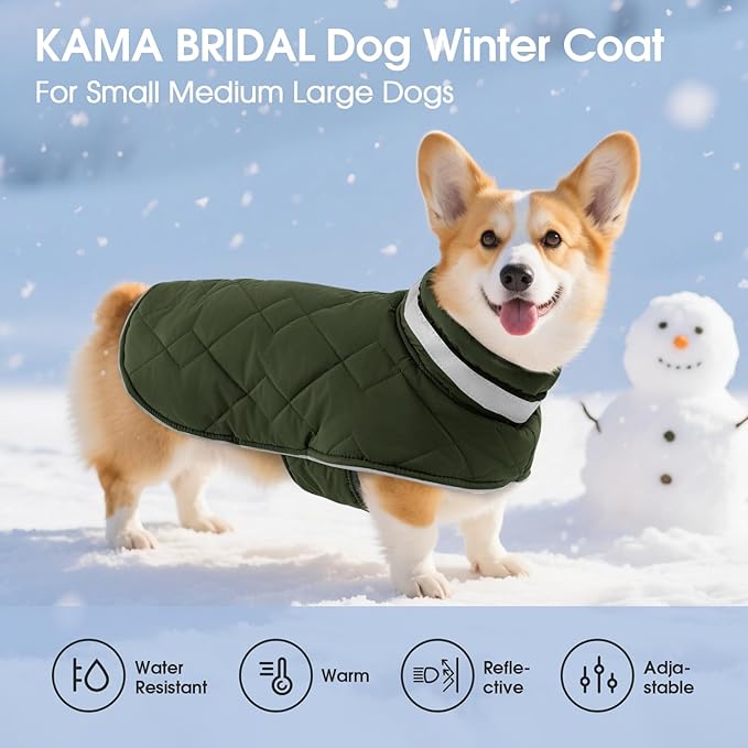 Dog Winter Coat Warm Padded Puppy Jacket Windproof Water Resistant Clothes for Small Medium Large Pets Christmas Sweater Outfit Vest(Green, M)
