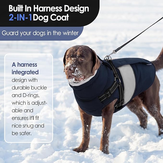 AOFITEE Dog Coat, Waterproof Dog Jacket Winter, Dogs Coat with Harness Built in, Warm Dogs Puffer Jacket with Zipper, Reflective Pet Snowsuit Sweater for Dachshund, French Bulldog, Boston Terrier, M