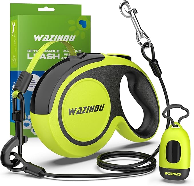 2025 New Model Retractable Dog Leash 18ft' - Detachable Poop Bag and Chew Proof Cable and Included Heavy Duty Reflective Retractable Leash for Small Medium Large Dogs up to 110 lbs