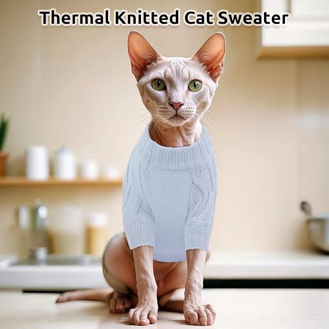 ASENKU Cat Sweater Soft Warm Puppy Clothes Knitwear for Kittens & Small Dogs, Thick Knitted Sweater for Sphynx Hairless Cats Teacup Chihuahua and Extra Small Dogs (Blue, S)