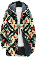 Mens Aztec Print Hoodie Heavyweight Cotton Fleece Jacket Zip Up Warm Long Sleeve Hooded Winter Midi Coat