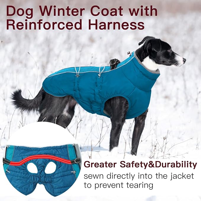 Dog Coat Winter Warm Dog Jackets for Large Dogs Reflective Snowsuit with Harness Fleece Dogs Snow Jacket Waterproof Pet Clothes for Cold Weather