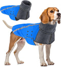 SlowTon Winter Dog Coat, Warm Polar Fleece Lining Doggie Outdoor Jacket with Turtleneck Scarf Reflective Stripe Adjustable Waterproof Windproof Puppy Vest Soft Pet Outfits (M+,Blue)