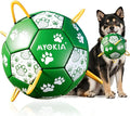 Size 2 Dog Soccer Ball with Straps Durable Training Ball for Pets Interactive Outdoor Dog Toy, Green & White, Paw Design, for Small & Medium Puppie