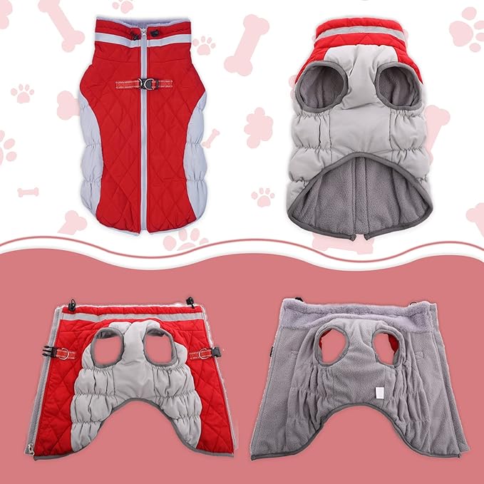 Lelepet Dog Coat Warm Dog Winter Coat Waterproof Dogs Jacket with Harness Built in Reflective Pet Fleece Vest Zip-Up Cold Weather Coats for Large Dogs Turtleneck & Windproof Coats Boxer Red XL