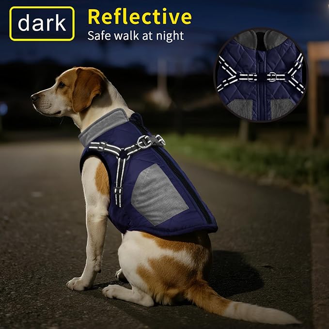 Mosucoirl Warm Dog Coats Pet Clothes, Waterproof Dogs Jacket Reflective Pet Outfits Winter Dog Cold Weather Coat Cozy Snow Jackets Vest for Small Medium Large Dogs Puppy Doggie (NavyBlue, S)