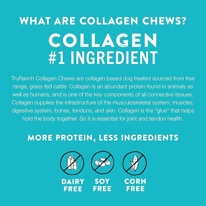 TRURANCH Collagen Chips - Collagen Dog Treats - Long Lasting Healthy Joint Support - Rawhide Alternative Chips - Skin & Coat Health - Made with Real Beef, Value Pack, 3 Bags, 1.5 lbs