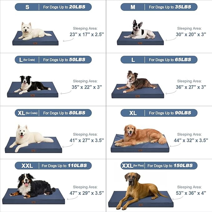 Large Outdoor All Weather Dog Bed, Waterproof Dog Bed for Large Dogs, Orthopedic Egg Crate Foam Pet Bed with Washable Removable Oxford Cooling Cover, 36x27 Inch, Navy