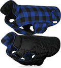 VIVAGLORY Softjoy Dog Coat, Dog Jacket for Winter & Christmas, Coat with Harness Hole & Velcro Closure, Reversible Plaid Checkered Warm Fluffy Heavy Duty for Puppy, L, Sapphire Blue Plaid