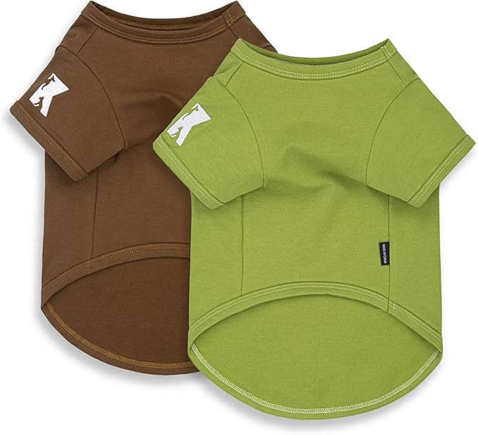 Koneseve Dog Shirts 2 Pack Soft Tee Comfortable Pet Clothes for Small Pets Brown & Avocado Green XS