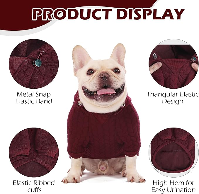EXPAWLORER Textured Cable Knit Basic Dog Hoodie, Elevated Style Dog Sweater with Leash Hole and Pocket, Soft and Warm Pet Winter Coat, Cold Weather Clothes for Small Medium Large Dogs Cats,Wine Red XS