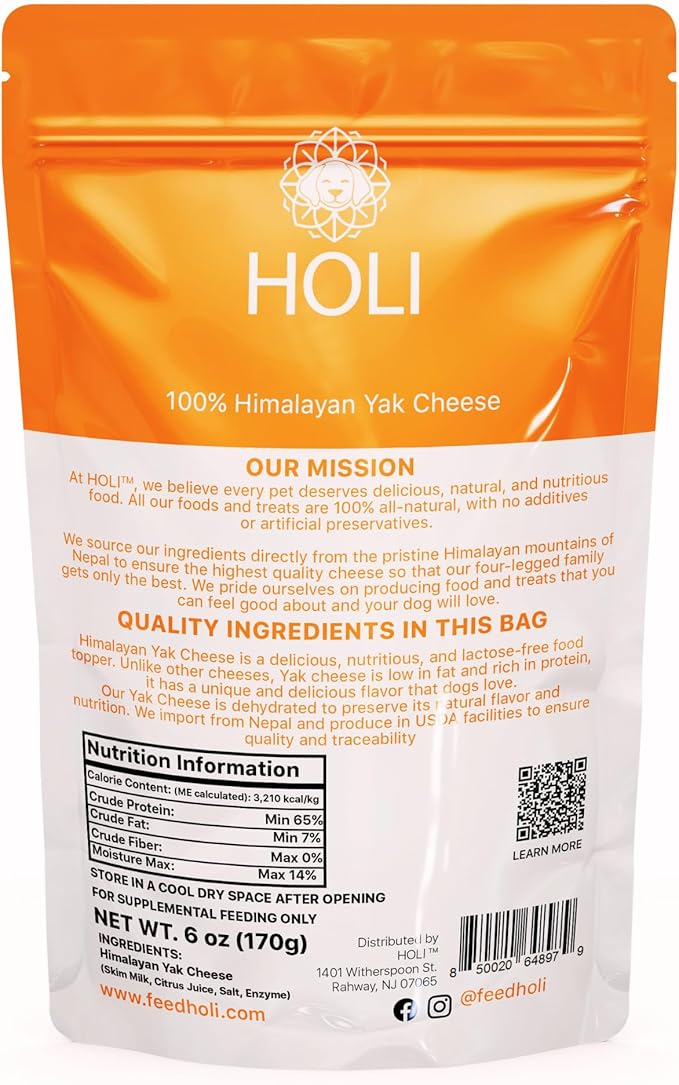 HOLI Dehydrated Himalayan Yak Cheese Dog Food Topper - All Natural Dog Food Flavor Enhancer - 6oz